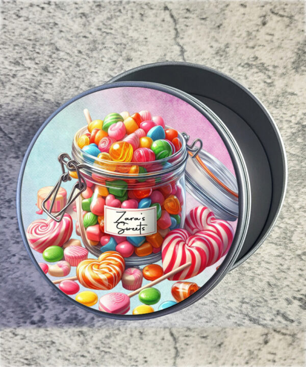 Personalised Sweetie Jar Round Keepsake Tin