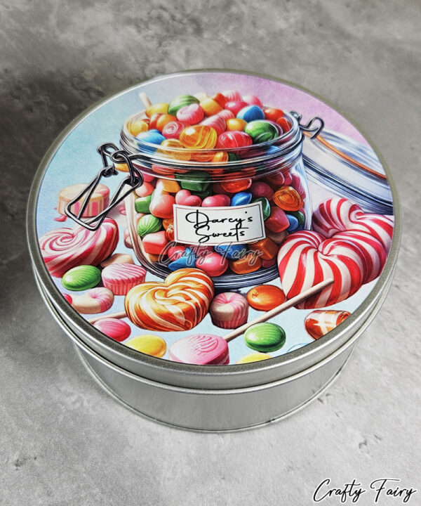 Personalised Sweetie Jar Round Keepsake Tin