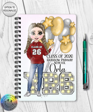 personalised class of 2026 gold balloons school leaver girl a5 notebook v4