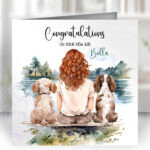 personalised family & dog lake summer scene greetings card
