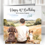 personalised family & dog countryside summer scene greetings card