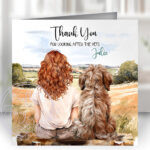 personalised family & dog countryside summer scene greetings card