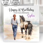 personalised horse rider equestrian beach scene greetings card