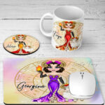 Zodiac Sign Aries Girl & Ram Personalised Mouse Mat, mug and coaster gifts