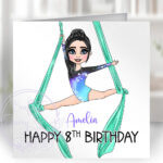 personalised aerial silks gymnastics girl birthday card