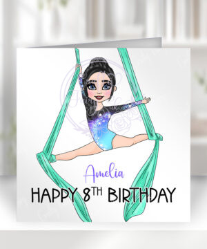 personalised aerial silks gymnastics girl birthday card