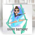 personalised aerial silks gymnastics girl birthday card