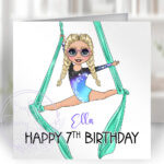 personalised aerial silks gymnastics girl birthday card