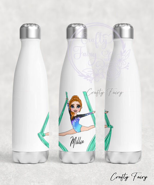personalised aerial silks gymnastics girl 500ml tapered water bottle