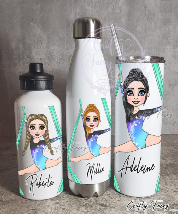 personalised aerial silks gymnastics girl 500ml tapered water bottle