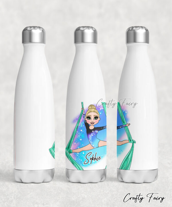 Personalised Aerial Silks Gymnastics Girl 500ml Tapered Water Bottle