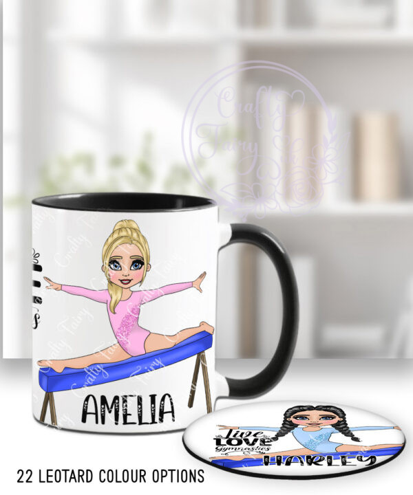 personalised gymnastics girl on beam ceramic mug gift