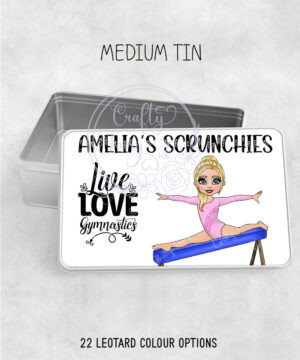 personalised gymnastic girl on beam keepsake rectangular medium tin