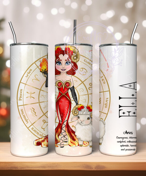 zodiac sign aries girl & ram personalised 600ml tumbler