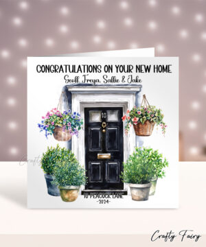 Personalised New Home Black Front Door Congratulations Greetings Card