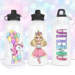 personalised unicorn girl straight water bottle
