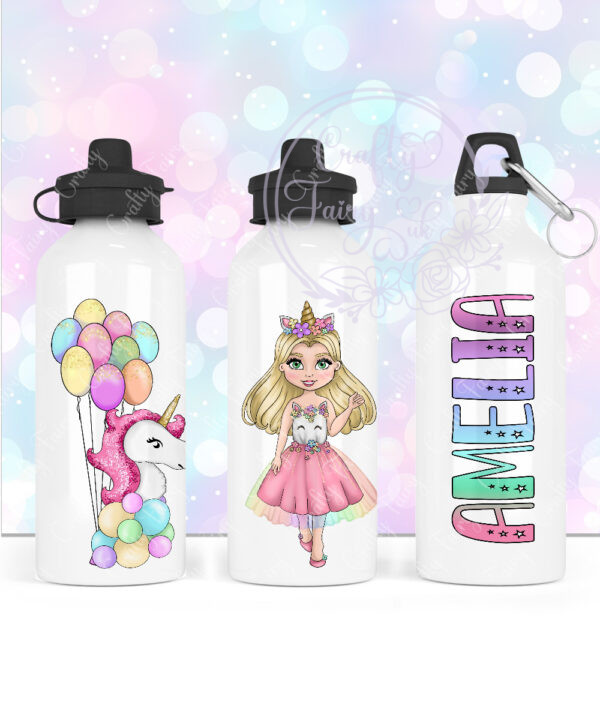 personalised unicorn girl straight water bottle