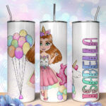 personalised unicorn girl & rainbow balloons 600ml 20oz straight tumbler