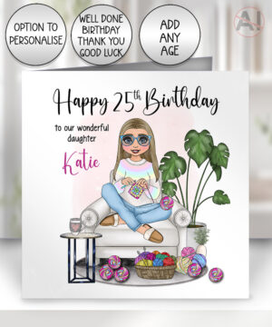 personalised ladies crochet happy place birthday card v1