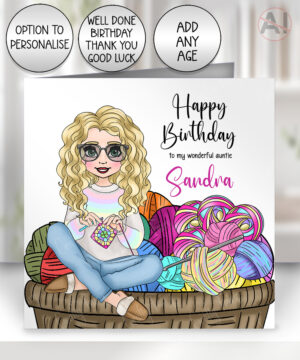 personalised ladies crochet happy place birthday card v3