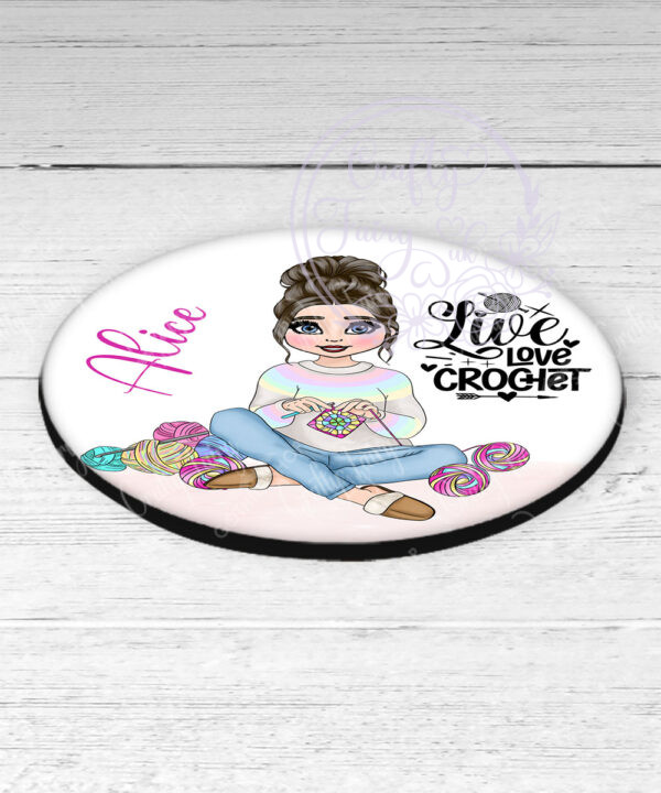 personalised crochet lady coaster gift for mum or friend