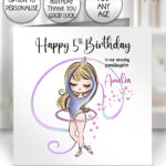 personalised whimsical hula hoop gymnast dancer girl birthday greetings card