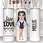 personalised gymnast girl in navy tumbler