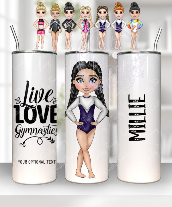 personalised gymnast girl in navy tumbler
