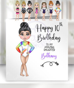 personalised gymnast girl in navy birthday card