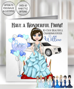 personalised prom night limo card for daughter blue dress