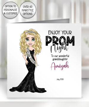 personalised school prom night card for daughter black dress silver sparkle