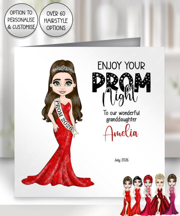 personalised school prom night card for daughter red dress