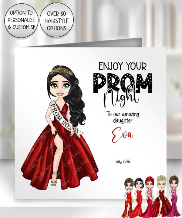 personalised school prom night card for daughter red dress