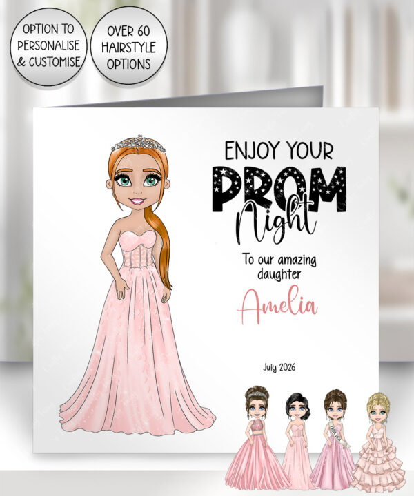 personalised school prom night card for daughter pink dress