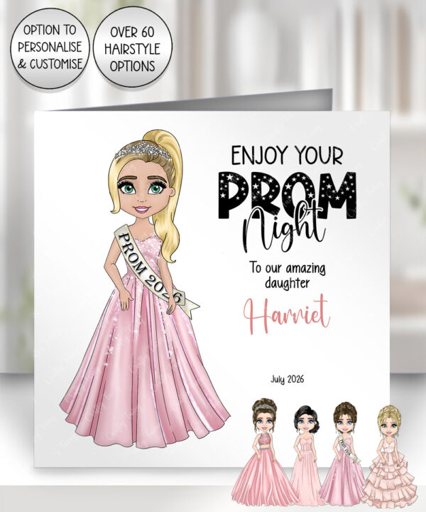 personalised school prom night card for daughter pink dress