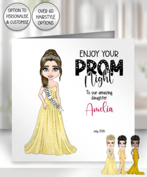 personalised school prom night card for daughter yellow dress
