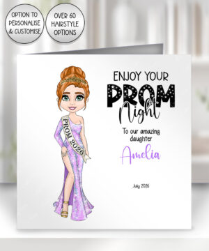 personalised school prom night card for daughter purple pink dress
