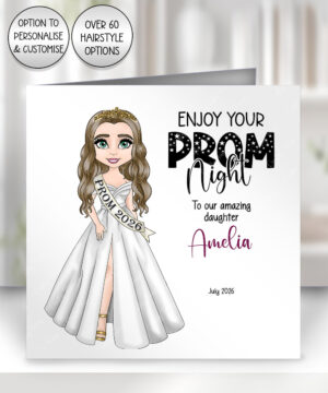personalised prom night limo card for daughter white dress