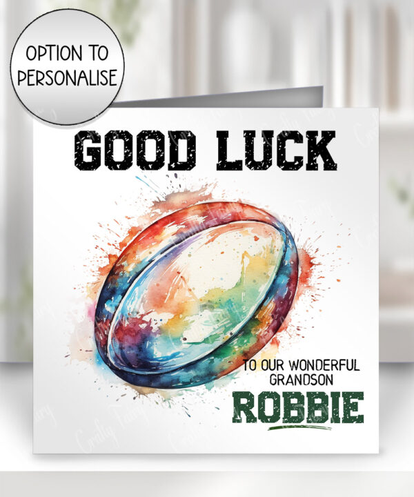 personalised rugby ball watercolour print birthday or congratulations card