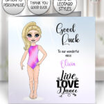 personalised gymnast or dancer greetings card birthday, good luck, congratulations