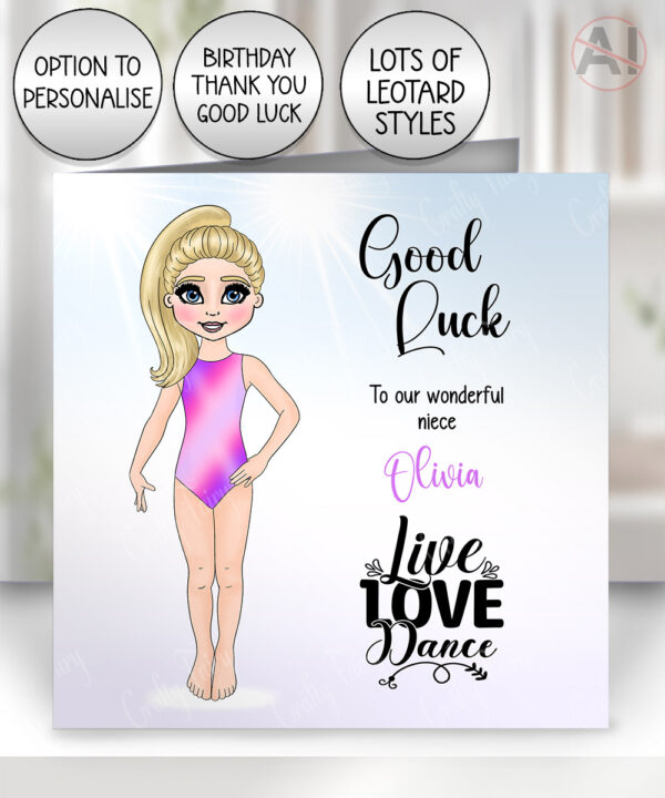 personalised gymnast or dancer greetings card birthday, good luck, congratulations