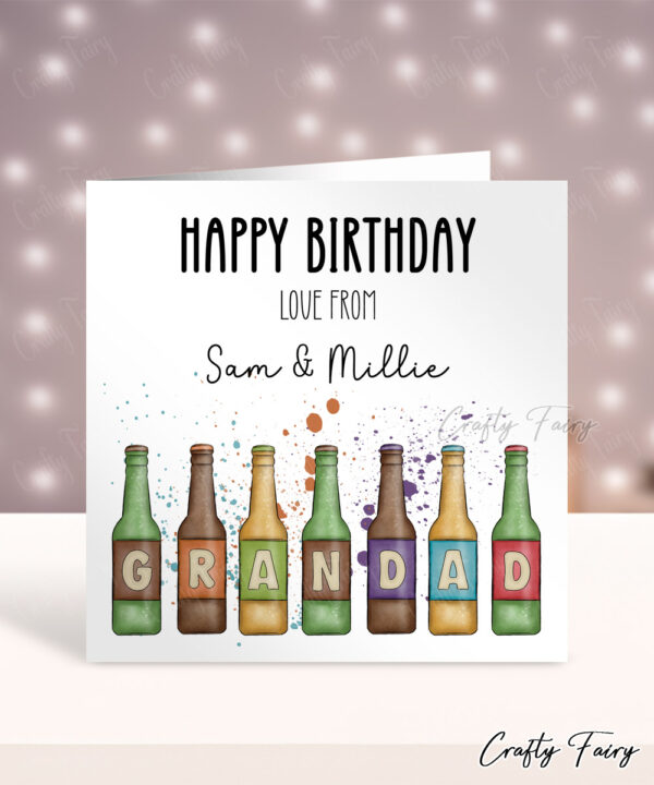 Personalised Beer Bottles Happy Birthday Card for Grandad