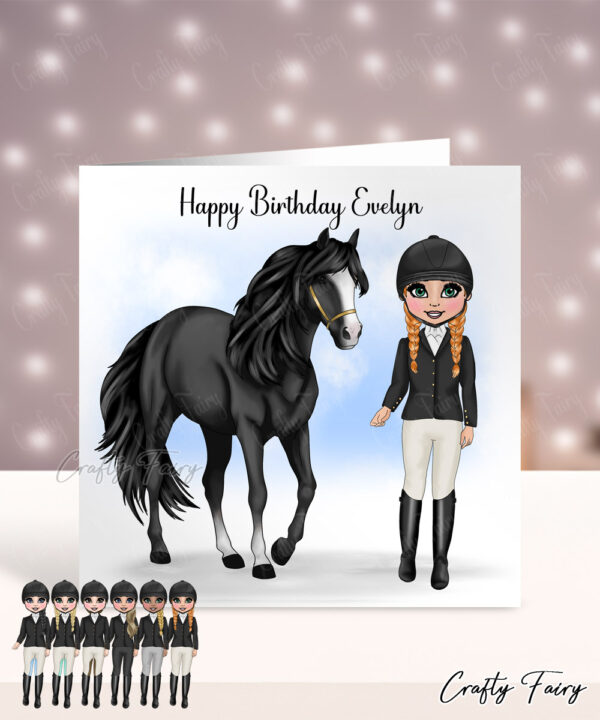 Personalised Dressage Horse Rider Girl Birthday Card for Horse Lover