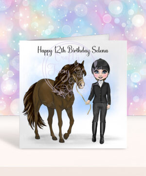 personalised dressage horse rider girl birthday card for horse lover