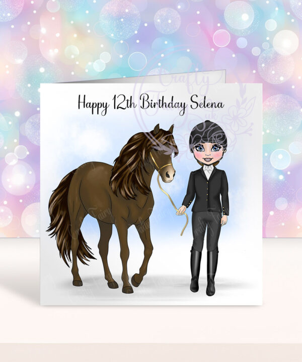 personalised dressage horse rider girl birthday card for horse lover