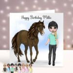 Personalised Horse Rider Girl in Shortsleeve Tee Birthday Card
