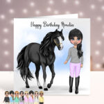 Personalised Horse Rider Girl in Longsleeve Tee Birthday Card