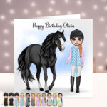 Personalised Horse Rider Girl in Gillet Birthday Card