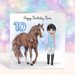 personalised horse rider girl in gillet birthday card
