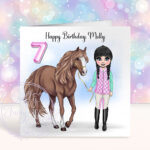 personalised horse rider girl in gillet birthday card